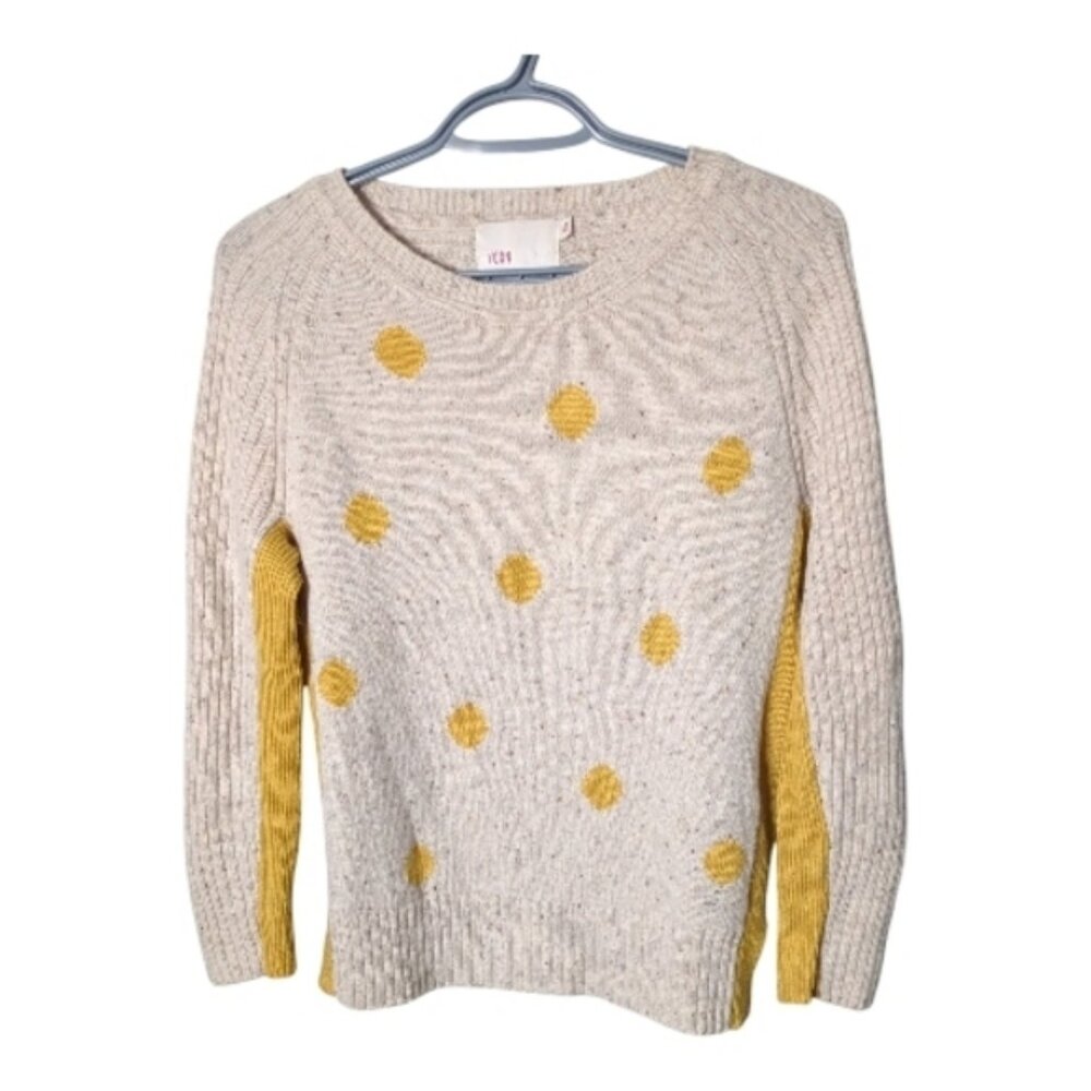 Anthropologie Yoon Polka Dot Lambs Wool Blend Sweater Beige/Oatmeal/Mustard Sz M